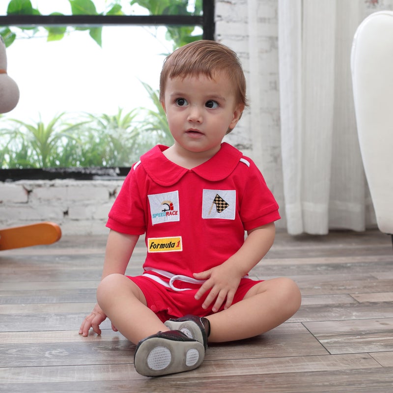 stylesilove Baby Boy Car Racer Romper - Cotton Short Sleeve Outfit for Birthday, Halloween, Toddler Clothes (Red, 12-18 Months) - Image 3
